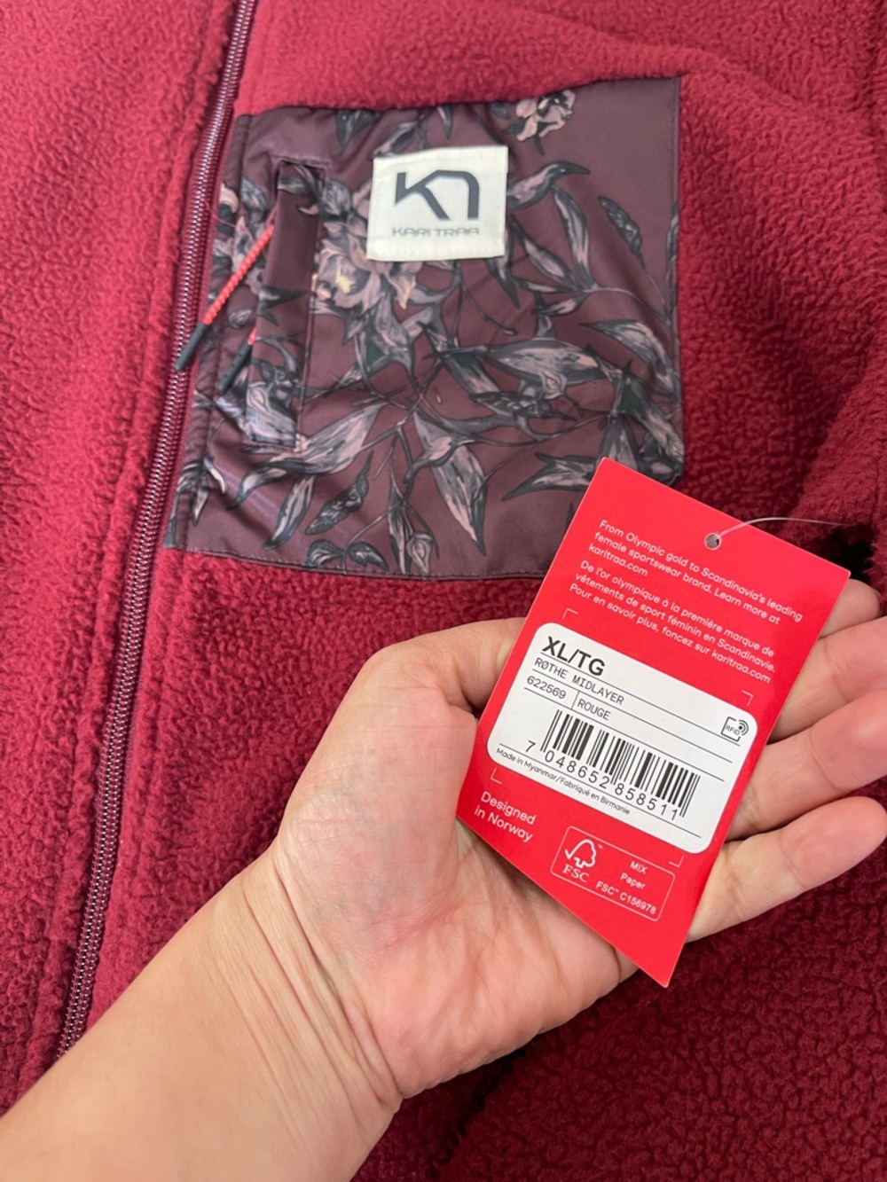 Kari Traa Maroon Zip-Up Fleece Jacket with Patterned Chest Pocket - Picture 6 of 8